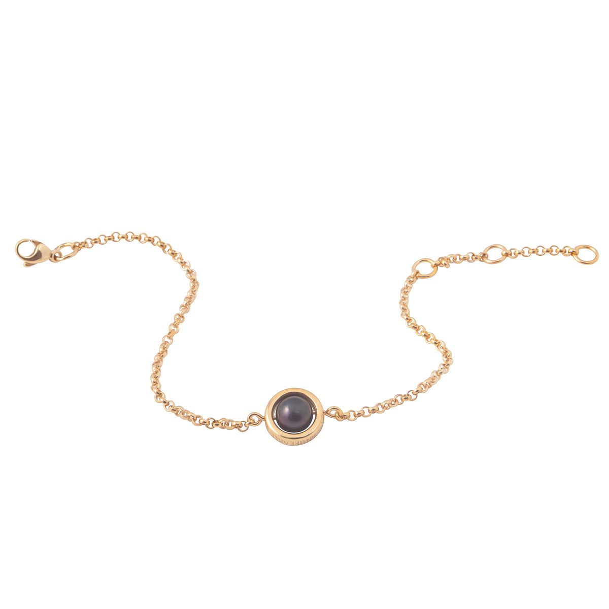Antipearle Circle Dark Pearl Chain Bracelet Gold