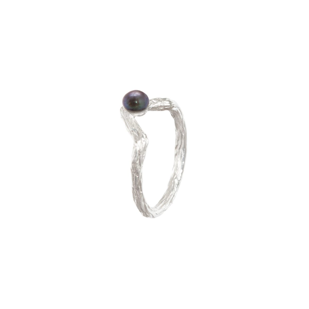 Antipearle Small Tip Ring Dark Pearl Silver