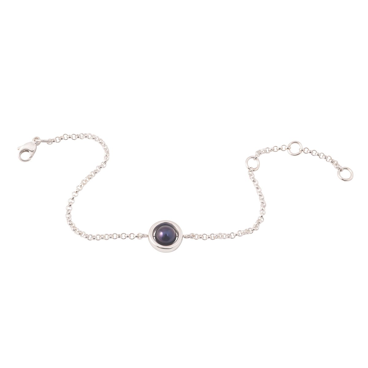 Antipearle Circle Dark Pearl Chain Bracelet Silver