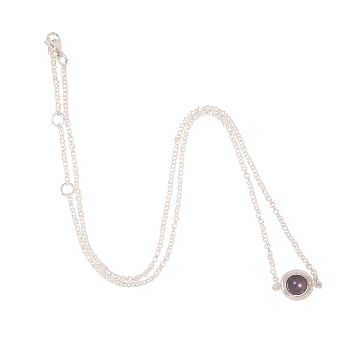 Antipearle Circle Dark Pearl Chain Necklace Silver