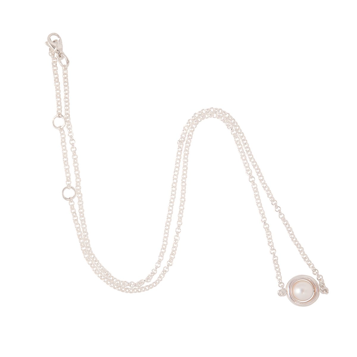 Antipearle Circle White Pearl Chain Necklace Silver
